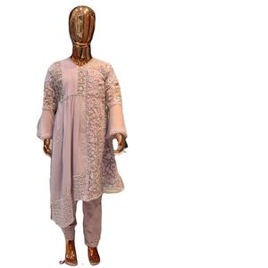 Traje de diseñador étnico Salwar Kameez para mujeres indias y paquistaníes tradicionales bordado impreso Dupatta HECHO DE Organza para fiestas - Product Image 1