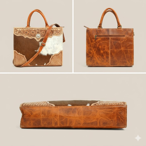 Maletín de Cuero Vacuno con Pelo, Hecho a Mano, Estilo Western – Bolsa de Oficina para Portátil de Cuero Genuino con Detalle Metálico y Desmontable - Product Image 2