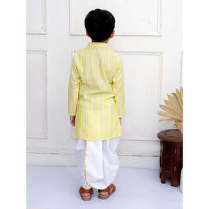 Conjunto de Kurta y Pantalones Dhoti a Rayas Blancas y Amarillas para Niños, Manga Larga, Poliéster Elástico, Salwar Kameez Dupatta, Talla XL - Material Resistente - Product Image 3