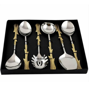 Juego de cubiertos para el hogar y hoteles, con diseño de flores y hojas, chapado en oro de alta calidad. - Product Image 2