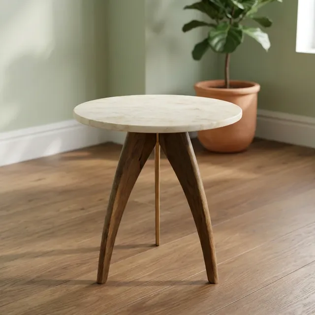 Modern Convertible Marble Top Side Table Solid Wood Tripod Base Handmade Accent End Table Home Furniture for Living Room Bedroom