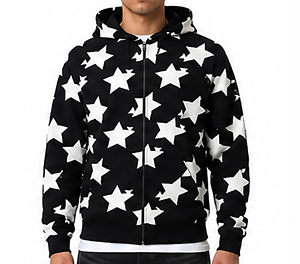 Sweat-shirt à capuche noir pour homme avec imprimé étoile blanche, coupe classique, pull en tricot décontracté, vêtement d'automne - Product Image 1