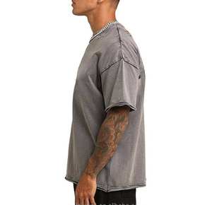 distressed T-<b>Shirts</b> Street wear Oversized Heavy Cotton Vintage Style Breathable <b>Patchwork</b> t-<b>shirts</b> Men - Product Image 2