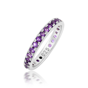 Anillo de Eternidad de Plata de Ley 925 Maciza para Mujer con Amatistas Engastadas en Pavé, Estilo Clásico, Joyería Fina para Uso Diario - Product Image 1