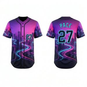 Quick Dry V Neck Full Button Blue Ocean Water Splashes Graphic Fast Pitch Uniforms Sublimation Baseball Jerseys - Product Image 6