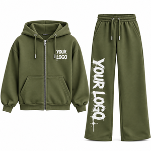 High Quality Luxury Streetwear Zip up Oversized Wide Leg Custom Logo Men Hoodie and <b>Sweatpants</b> <b>Set</b> - Product Image 2