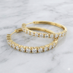 1.70CTW Round Cut Bar Set <b>Large</b> <b>Hoop</b> Diamond Earrings - Product Image 3