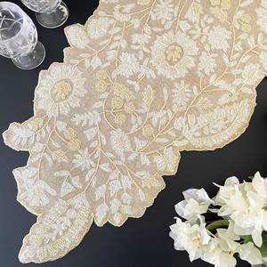 Handmade Luxury Customized Shape Fabric Table <b>Runner</b> <b>Green</b> Cream Embroidered Design Adjustable 5mm Thick Eco-Friendly Durable - Product Image 3