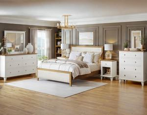 Transitional Queen Upholstered Bed <b>Frame</b> Fabric Headboard Footboard Wood <b>Oak</b> Soft Bed Platform Design - Product Image 1