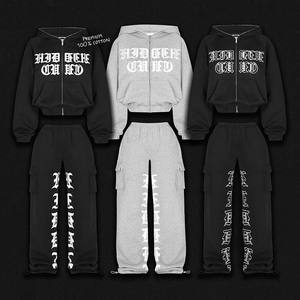 Acid Wash Distressed Men Winter Hooded Tracksuit 2 Piece <b>Set</b> Regular Fit Short Top & 100% Cotton Sweatpants <b>Embroidery</b> Patch - Product Image 3