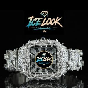 นาฬิกาข้อมือผู้หญิง ICE LOOK หรูหรา สายสแตนเลส สี่เหลี่ยมผืนผ้า ระบบจักรกล ขนาด 30 มม. หน้าปัดอะนาล็อก ประดับเพชร หน้าปัดแซฟไฟร์เรืองแสง สายแบบหัวเข็มขัด - Product Image 1