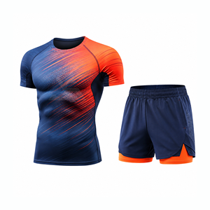 Ensemble de t-shirt de course et short de sport pour homme, vêtements de sport, entraînement physique, gym, tenue de sport, léger, séchage rapide, maille respirante - Product Image 1