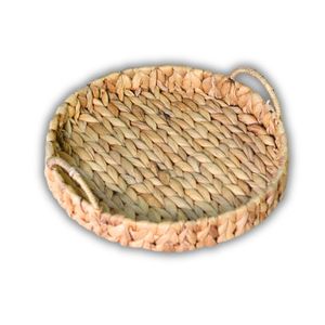 Plateau en jacinthe d'eau tressé à la main avec cadre en fer, panier de rangement pour fruits, plateau organisateur fait main - Product Image 1