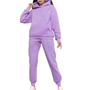 Ensemble de survêtement à capuche pour femmes, couleur unie, manches longues, taille élastique, vêtements décontractés d'automne, streetwear léger, 100% coton - Product Image 1