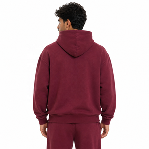 Sweat-shirts à capuche bordeaux personnalisés avec logo, coupe oversize et carrée, effet délavé, épais, style streetwear vintage - Product Image 3