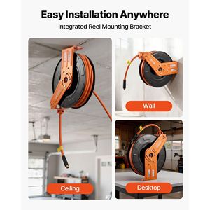 Avvolgitubo Automatico per Compressore d'Aria 1/2 Pollice x 50 Piedi, 300 PSI Max, in Gomma, con Cavo da 5 Piedi Incluso - Product Image 5