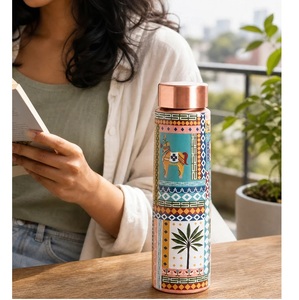 Minimalist Bohemian Geometric Pattern Copper <b>Thermos</b> With Lids Portable Drinkware Set - Product Image 4