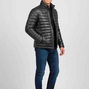Veste matelassée en cuir véritable à capuche pour homme, manteau d'hiver, personnalisable, imperméable et respirant - Product Image 2
