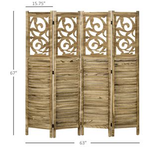 Divisorio in Legno Marrone a 4 Pannelli, Design Tradizionale, Schermo Privacy a Doppia Cerniera per Casa e Ufficio 63x67x075 - Product Image 3