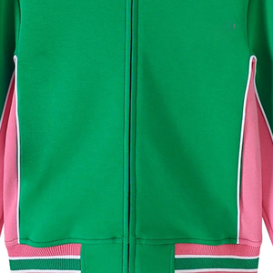 ชุดวอร์มลำลองสีเขียวชมพูแบบมีซิปเต็มตัว แจ็คเก็ตบอมเบอร์ผ้าฟลีซทรงวาร์ซิตี้ กางเกงจ็อกเกอร์ทรงสอบเข้ารูป ผ้าฝ้าย 100% ให้ความอบอุ่นและสวมใส่สบาย - Product Image 6