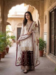 Conjunto de Traje Palazzo Pakistaní de Lujo Bordado para Mujer con Dupatta Floral – Salwar Kameez de Diseñador para Fiestas - Product Image 4