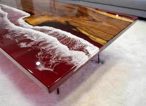 Mesa de Comedor Rectangular Roja de Lujo, Hecha a Mano con Resina Epoxi, Ecológica, Muebles Modernos para Sala de Estar, Decoración del Hogar - Product Image 3