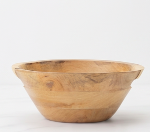 Bol à salade en bois sculpté à la main avec bec verseur, bol de service en bois naturel pour la table et la maison - Product Image 1