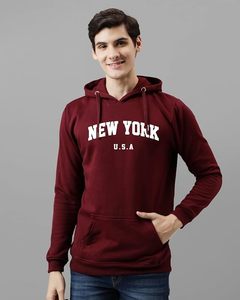 Sweat-shirt à capuche pour homme, couleur marron, imprimé New York U.S.A, coupe décontractée, avec poche, vêtement d'automne, en coton tricoté - Product Image 1