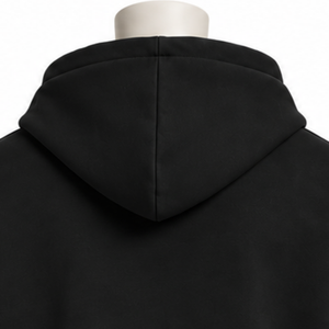 Sweat à capuche noir double couche surdimensionné à manches courtes avec empiècement manches longues, style streetwear décontracté, épais - Product Image 4