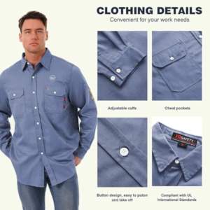 Camisa de Trabajo de Alta Visibilidad ZUNEZI INTERNATIONAL, Reflectante, Ignífuga CAT2, Tejido FRC, para Hombre, Nivel de Protección para Soldadura - Product Image 3