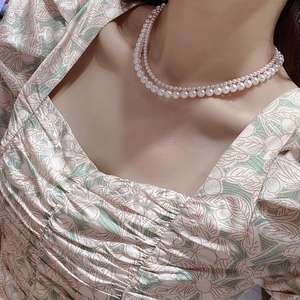 สร้อยคอมุกน้ำจืดสองเส้นสไตล์หรูหราเบาๆ สีขาวใส วินเทจ แฟชั่น โบว์ ประดับลูกปัดแบบซ้อน สไตล์นิวยอร์ก - Product Image 2