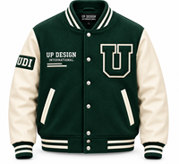 Veste universitaire verte personnalisée avec manches crème, veste de baseball brodée, veste bomber streetwear premium pour le collège