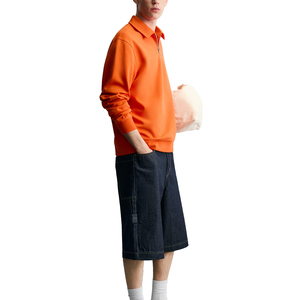 Pull à col zippé orange pour homme, coupe ample, en coton tricoté, couleur unie, col rabattu, style décontracté pour l'automne - Product Image 3