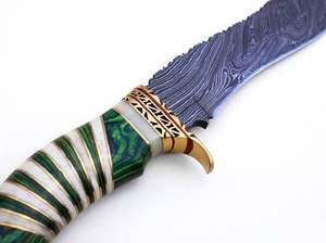 Handcrafted Damascus Steel Recurve Utility <b>Knife</b> Green Wood <b>Bone</b> <b>Handle</b> Brass Guard Field Tool - Product Image 4