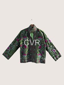 Chaqueta floral bordada con cuello mandarín verde para mujer de talla grande, ropa de abrigo de estilo chino de manga larga, ropa de otoño - Product Image 1