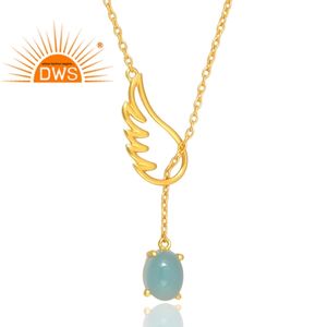 Hot Selling 925 <b>Sterling</b> <b>Silver</b> Natural 18K Gold Plated Aqua Chalcedony Gemstone Pendant Necklace Demi Fine Jewelry <b>for</b> <b>Women</b> - Product Image 3