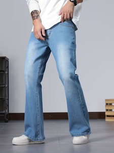 Jeans de Mezclilla Rectos para Hombre, Corte Regular, Algodón Ecológico, Transpirables, de Alta Calidad, Diseño Paisley Azul Gótico, para Verano - Product Image 6