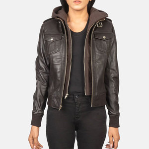 Custom Women's Casual Stylish Crop Leather Jacket New Trendy Zipper Style Knitted Fabric Winter Genuine Leather Women's Jackets - Product Image 1