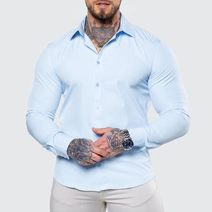 Men's Shirt Full-Sleeved Solid Plain Cotton Casual Formal <b>Stand</b>-Free Size Anti-Wrinkle for Home Use - Product Image 3