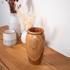 Premium Teak Wood Geometric <b>Vase</b> | Handcrafted Wooden Flower Pot Wholesale - Product Image 1