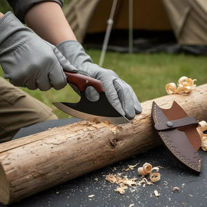 Cuchillo Ulu Hecho a Mano, Acero 8 J2, Cuchillo para Pizza, Hoja con Recubrimiento de Polvo Negro, Madera - Product Image 3