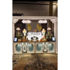 Mostrador de buffet para catering con estructura, iluminación integrada y paneles decorativos - Product Image 1