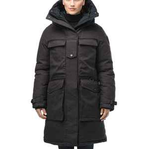 Chaqueta Larga Acolchada de Lona Tejida para Mujer con Capucha, Cierre de Cremallera, Manga Larga, Cortavientos, Color Sólido, Poliéster, Ropa de Invierno, Utilitaria - Product Image 1