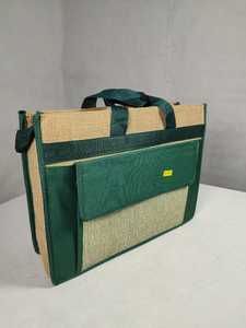Eco Friendly Jute Laptop Messenger Crossbody Adjustable Multiple Front Pockets Durable Handles <b>Reusable</b> Office Carry Bag - Product Image 2