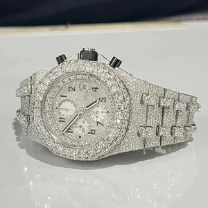 Montre entièrement sertie de cristaux de saphir, boîtier rond, éclat éblouissant, luxe, hip-hop, automatique, mécanique, diamants Moissanite - Product Image 2