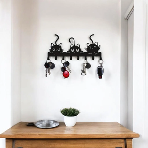 Decorative Cat Metal <b>Wall</b> Key Holder Rack Laser Cut Steel Organizer <b>Hooks</b> for Home Entryway - Product Image 1