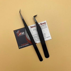 Pince à épiler de luxe en acier inoxydable de qualité supérieure, durable, à pointe ultra-fine pour extensions de cils 3D/6D, noire mate - Product Image 2