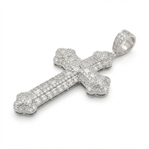 Pendentif Croix en Platine PT950 avec Diamants Ronds et Baguette 2,68 carats, Bijou Hip Hop Iced Out, Collier Religieux en Platine Massif 11g - Product Image 2