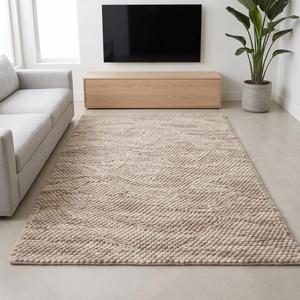 Tapis tissé à la main en boucles épaisses effet galet - Crème Beige Couleur Unie Laine Antidérapant Moderne Minimaliste Tapis de Zone pour Usage Commercial et Domestique - Product Image 5