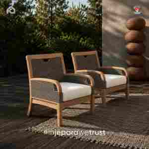 Natural Teak Wood Leisure Sofa Chair with Cotton <b>Liner</b> White Cushion Modern Lounge Chair for Living Room and Hotel Furniture - Product Image 1